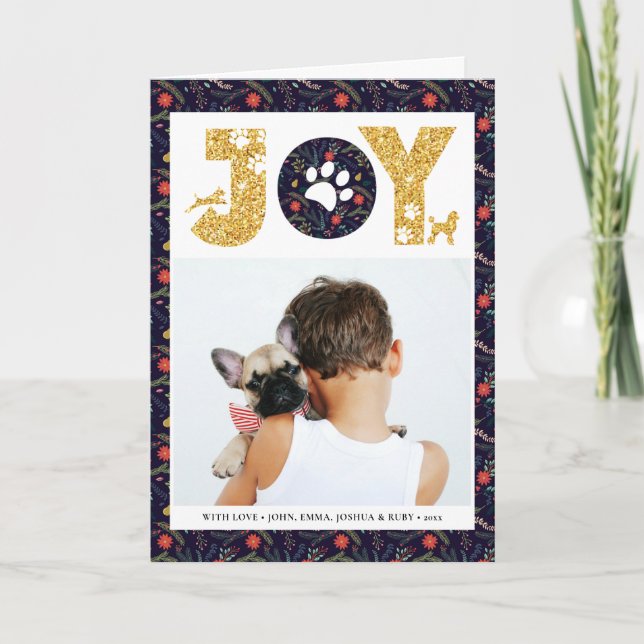 JOY Paws Gold | Pet Lovers Pine Bough Floral Holiday Card (Front)