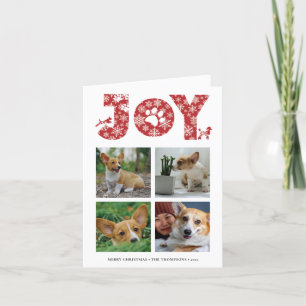 JOY Paws Snowflake   Pet Lover Four Photo Collage Holiday Card