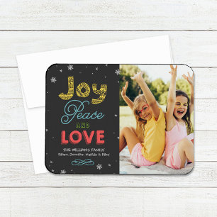 Joy Peace and Love Bright Colours Holiday Photo Magnet