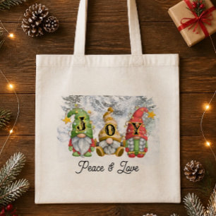 Joy, Peace and Love Christmas Gnome Tote Bag