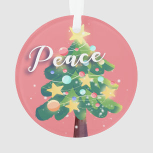 Joy & Peace Carton Christmas Tree Pink Ornament