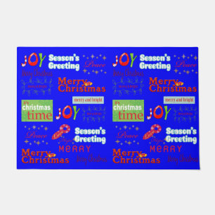Joy Peace Christmas Blue Matt Doormat