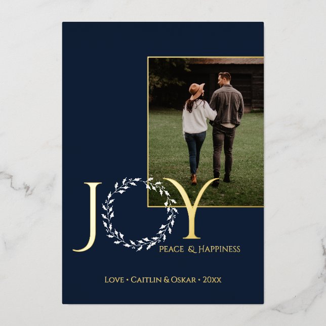 Joy Peace Happiness Holiday Wreath with Photos (Front)