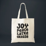 Joy Peace Latkes Grease Funny Jewish Hanukkah Gift Tote Bag<br><div class="desc">funny, hanukkah, shabbat, jewish, jews, challah, menorah, gift, DREidel, birthday</div>
