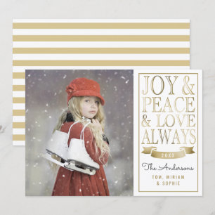 Joy & Peace & Love Always Gold Faux Foil Photo Holiday Card