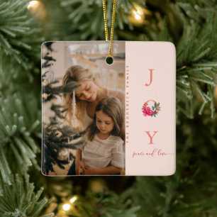Joy Peace Love   Christmas Family Photo  Ceramic Ornament