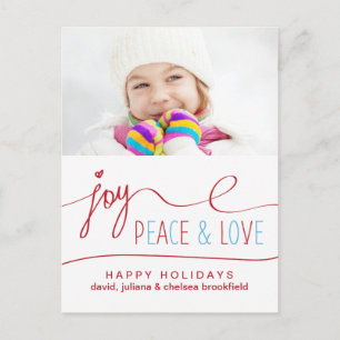 Joy Peace & Love Christmas Postcard
