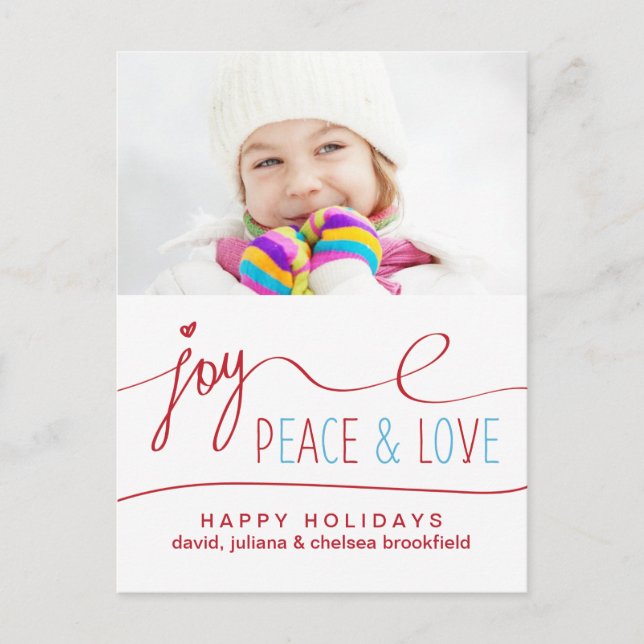 Joy Peace & Love Christmas Postcard (Front)