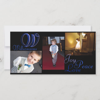 Joy Peace Love Collage Photo Card in blue