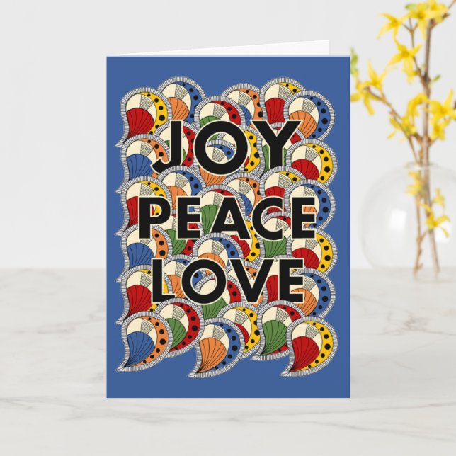 Joy Peace Love - Custom Background Color & Message Card (Yellow Flower)