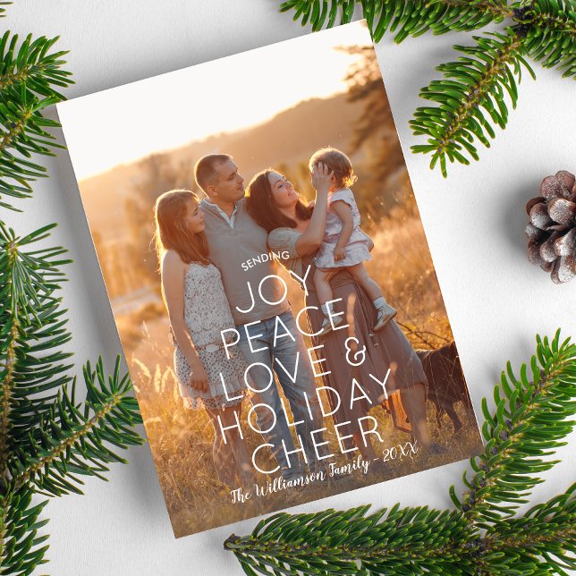 Joy Peace Love Holiday Cheer Modern Photo Card (Creator Uploaded)