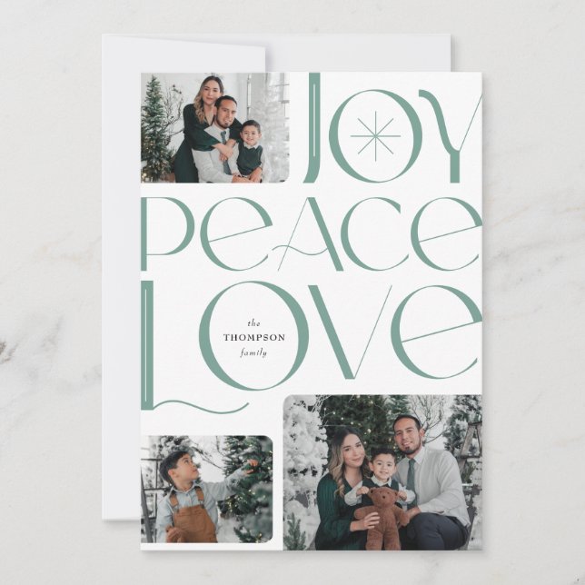 Joy Peace Love Holiday Photo Card (Front)