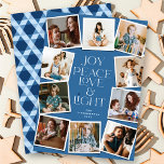 Joy Peace Love & Light Hanukkah 10 Instant Photo H Holiday Card<br><div class="desc">Joy, Peace, Love & Light With Star Of David, 10 Instant Photo Collage Hanukkah Holiday Card. The greeting and background can be changed to any colour of your choice. Designed / original artwork by fat*fa*tin. Easy to personalize with your own text message, name, year, photo, or image. More editing features...</div>