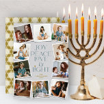 Joy Peace Love & Light Hanukkah 10 Instant Photo H Holiday Card<br><div class="desc">Joy, Peace, Love & Light With Star Of David, 10 Instant Photo Collage Hanukkah Holiday Card. The greeting and background can be changed to any colour of your choice. Designed / original artwork by fat*fa*tin. Easy to personalize with your own text message, name, year, photo, or image. More editing features...</div>