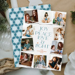 Joy Peace Love & Light Hanukkah 10 Instant Photo Holiday Card<br><div class="desc">Joy, Peace, Love & Light With Star Of David, 10 Instant Photo Collage Hanukkah Holiday Card. The greeting and background can be changed to any colour of your choice. Designed / original artwork by fat*fa*tin. Easy to personalize with your own text message, name, year, photo, or image. More editing features...</div>