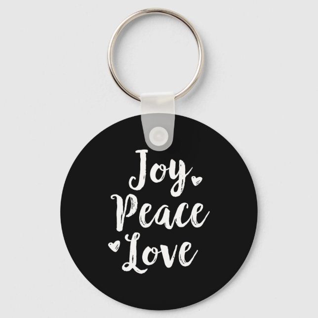 Joy Peace Love Red Brushed Script Womens Holiday  Keychain (Front)