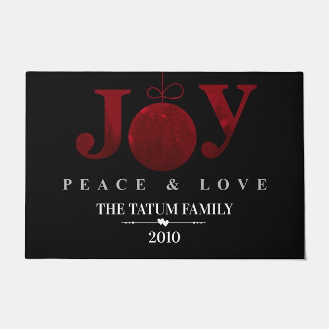 Joy, Peace & Love  (Red) Doormat (Front)