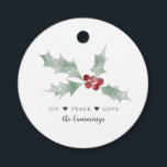 Joy Peace Love Watercolor Mistletoe Christmas Favour Tags<br><div class="desc">Whimsical Christmas gift wrapping favour tag featuring a hand painted watercolor illustration of a mistletoe. The text says "joy peace love."</div>