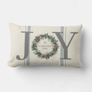 Joy Personalised Christmas Wreath Holiday Lumbar Pillow