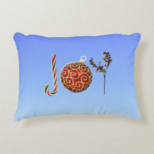 Joy personalized candy cane ornament holly accent pillow