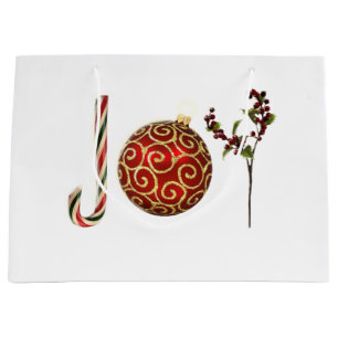 Joy personalized candy cane ornament holly large gift bag