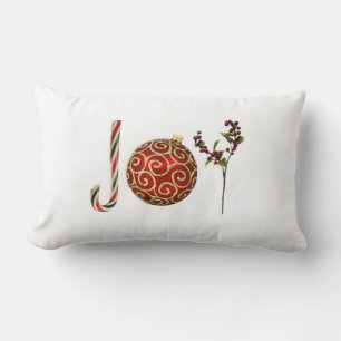 Joy personalized candy cane ornament holly lumbar pillow
