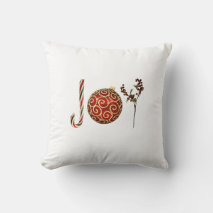 Joy personalized candy cane ornament holly throw pillow