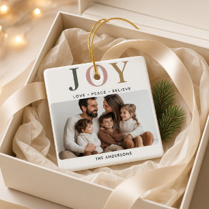 JOY Personalized Family Photo Christmas Ceramic Ornament