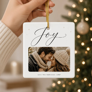 Joy Personalized Family Photo Christmas Ceramic Ornament