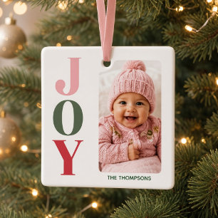 JOY Personalized Family Photo Modern Christmas Ceramic Ornament