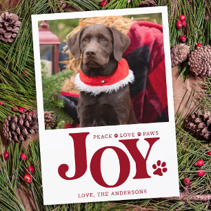 JOY Personalized Pet Photo Red Paw Print Dog Holiday Card