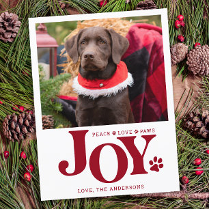 JOY Personalized Pet Photo Red Paw Print Dog Holiday Postcard