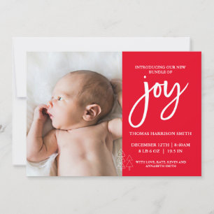 Joy Photo Baby Announcement Red