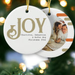Joy Photo Christmas Personalized Ceramic Ornament<br><div class="desc">Joy,  Photo Template Christmas holiday Ornament with bold modern pattern back - add your own photo and text to this Ornament from Ricaso - featured with a trendy pattern background in muted sage green and orange tones. 

 CHANGE THE SAMPLE PHOTO TO YOUR OWN</div>
