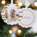 Joy Photo Christmas Personalized Ornament Card<br><div class="desc">Joy,  Photo Template Christmas holiday card ornament with bold modern pattern - add your own photo and text to this Unique Ornament Card from Ricaso - featured with a trendy pattern background in muted sage green and orange tones and a delightful typography text of JOY</div>