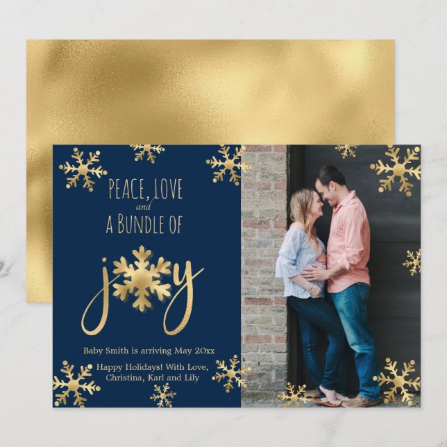 Joy Photo Christmas Pregnancy Announcement Cards (Front/Back)