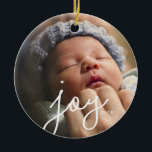 Joy Photo Custom Christmas Ornament<br><div class="desc">Photo ornaments are the gift that keep on giving year after year. What better way to capture the year than with a classic, yet modern photo ornament featuring the photo of your choice and the word "joy" in a beautiful script font. Perfect for your tree or as a gift. Coordinates...</div>