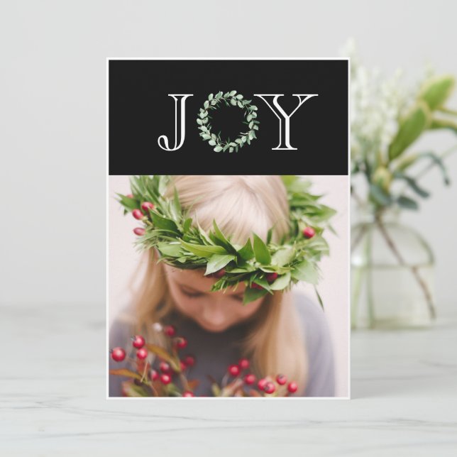 Joy Photo Elegant Christmas Personalized Holiday Card (Standing Front)