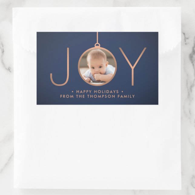 JOY Photo Navy Blue Copper Elegant Modern Holiday Sticker (Bag)