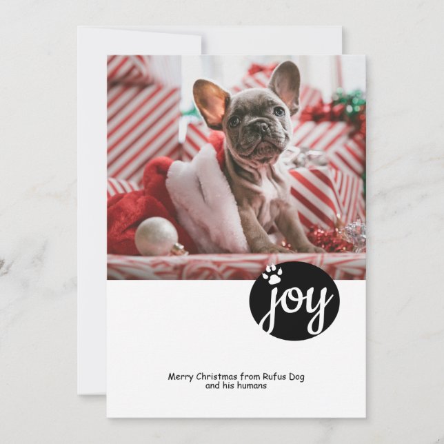 Joy Photo Personalized Christmas Dog Paw Print Holiday Card (Front)