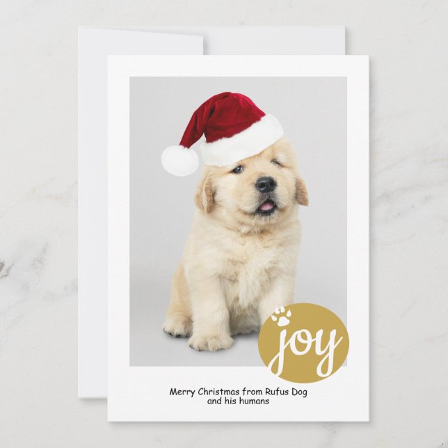 Joy Photo Personalized Christmas Dog Paw Print Holiday Card (Front)