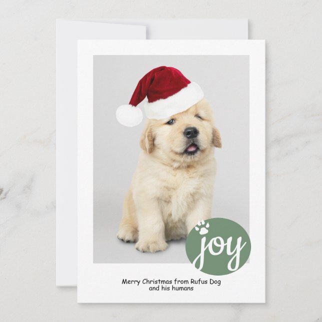 Joy Photo Personalized Christmas Dog Paw Print Holiday Card (Front)