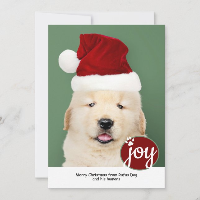 Joy Photo Personalized Christmas Dog Paw Print Holiday Card (Front)