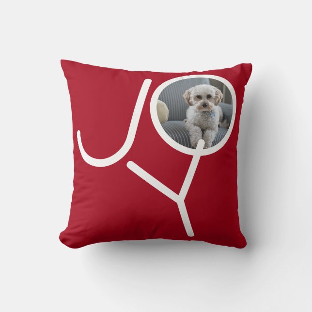 Joy Photo Template Personalized Christmas Throw Pillow (Front)