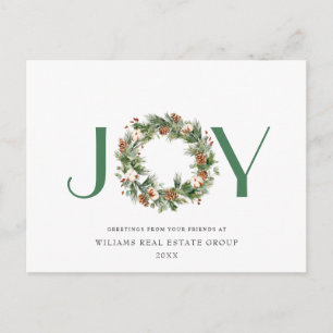 JOY Pine Cones Wreath Christmas Greeting Corporate Holiday Postcard