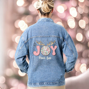 Joy Pink Christmas Disco Ball Text Denim Veste