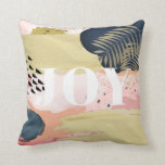 JOY Pink & Gold Abstract Pattern Throw Pillow<br><div class="desc">This stylish and modern holiday throw pillow features a word "JOY" in white on abstract brush strokes,  shapes,  and patterns in pink,  navy blue,  faux gold,  and black. Personalize it for your needs. You can find matching products at my store.</div>