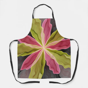 Joy, Pink Green Anthracite Fantasy Flower Fractal Apron
