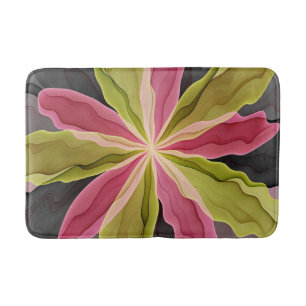 Joy, Pink Green Anthracite Fantasy Flower Fractal Bath Mat
