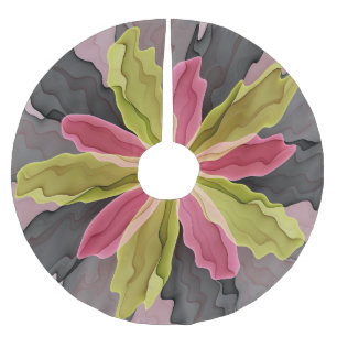 Joy, Pink Green Anthracite Fantasy Flower Fractal Brushed Polyester Tree Skirt